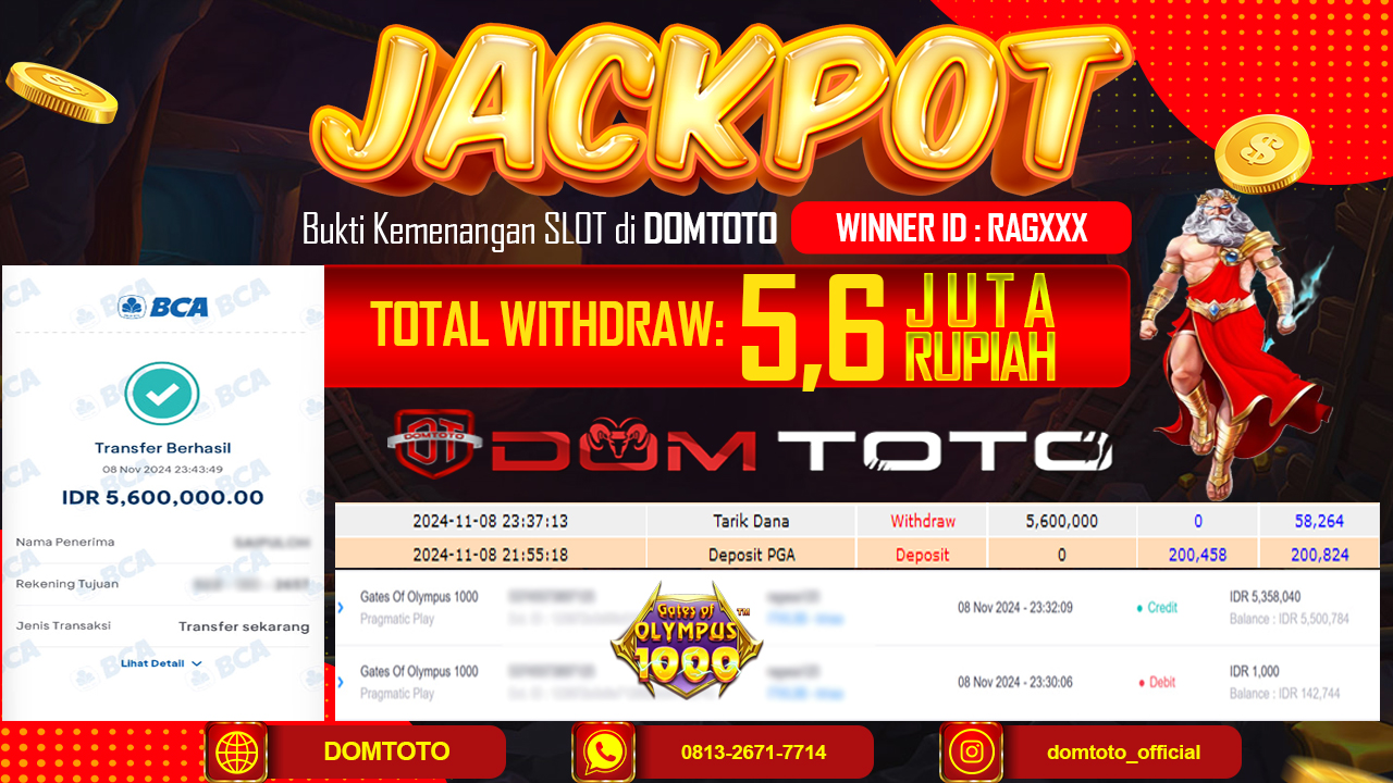JACKPOT SLOT GATE OF OLYMPUS 1000 08 NOVEMBER 2024